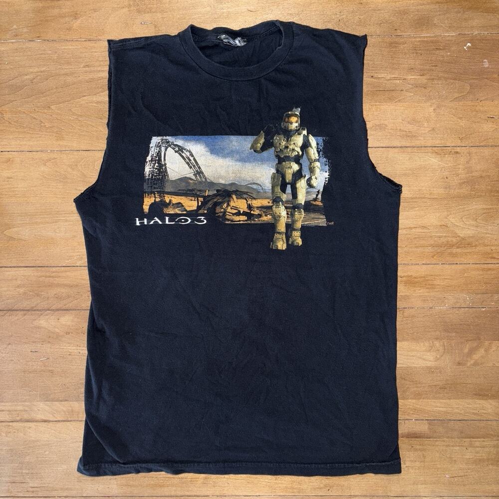 Vintage Halo 3 Xbox 360 T-shirt Mast Chief Cutoff 2008 Game Promo Microsoft SZ M